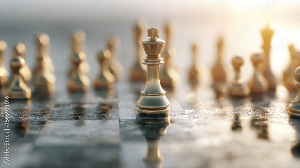 Aufkleber quantum optimization chessboard with central king piece and strategic arrangement in blurred backgro