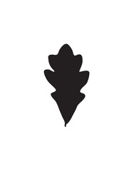 Simple black silhouette of a stylized leaf, elegant and minimalist design.