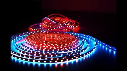 A vibrant led strip glows with red and blue lights - Powered by Adobe