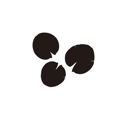 Three dark, rounded shapes clustered together, possibly leaves or abstract forms, against a white background.