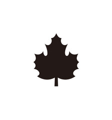 Simple black silhouette of a maple leaf against a white background.