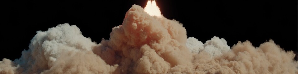 Professional High-Quality Space Rocket Model Launch in Smoke Plumes Modern Technology Visualization for Corporate Aerospace Marketing Content