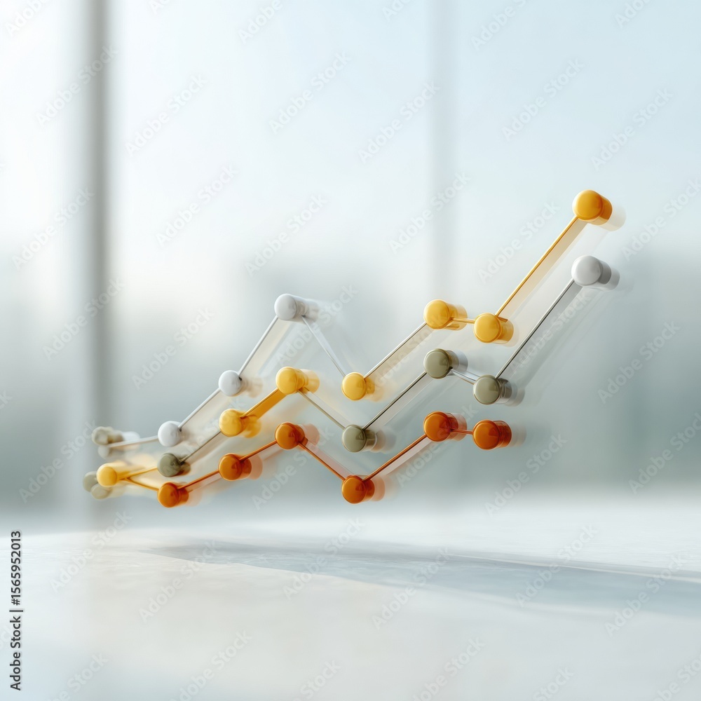 Poster modern professional data graph with upward trend lines and dynamic progress markers for corporate gr