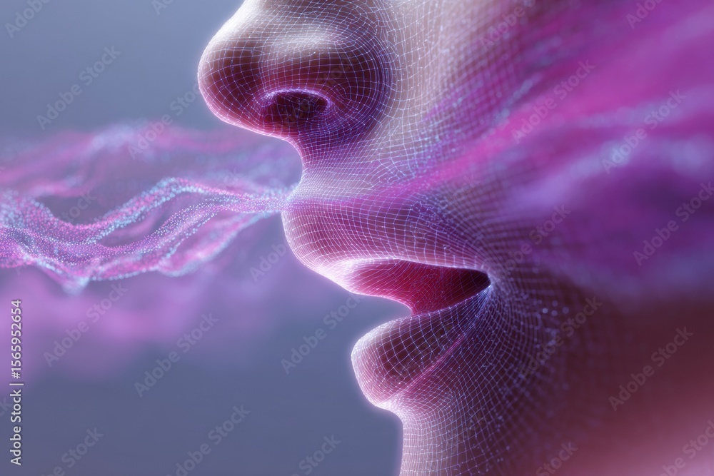 Poster Professional AI Voice Recognition Technology with Digital Soundwave Interface for Modern Communication and Authentic Speech Analysis in Tech Marketing