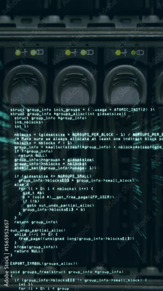 Aufkleber animation of blue data processing over a technological machine