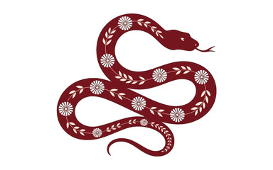 Obraz premium Elegant coiled serpent adorned with floral motifs snake dark
