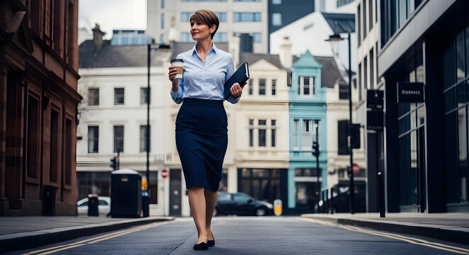Woman multitasking with coffee and planner isolated