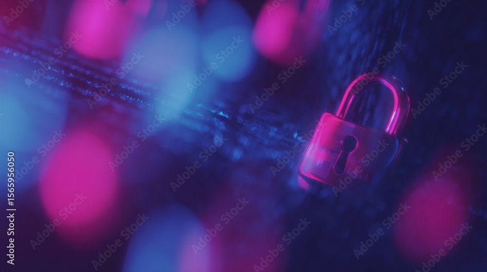 Poster Modern Cyber Security Concept with Digital Lock Icons on Network Data Overlay Premium Professional Tech Content for Business Marketing Campaigns