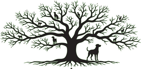 Black silhouette of a tree with a bird, perfect for nature vector illustration art