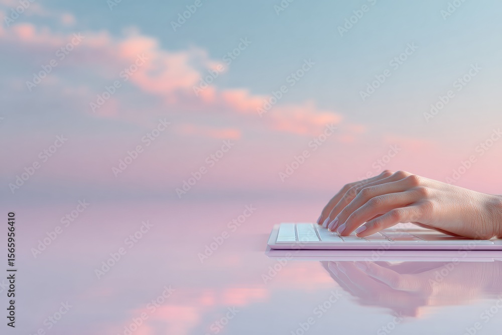 Poster Professional Cybersecurity Expert Typing on Laptop with Digital Encryption Icons Modern Tech Content for Confident Business Marketing Campaigns