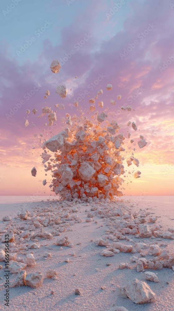 Poster Premium Modern Urban Disaster Simulation Showing Exploding Pavement Debris for Infrastructure Safety and Emergency Response Marketing Content