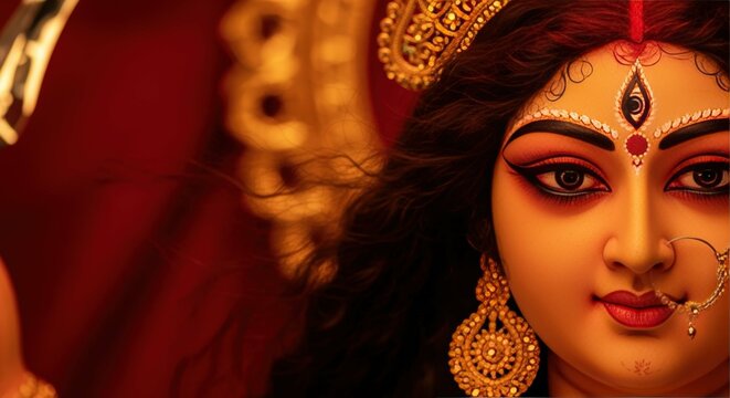 Ai generated image of closeup of the face of the hindu goddess durga