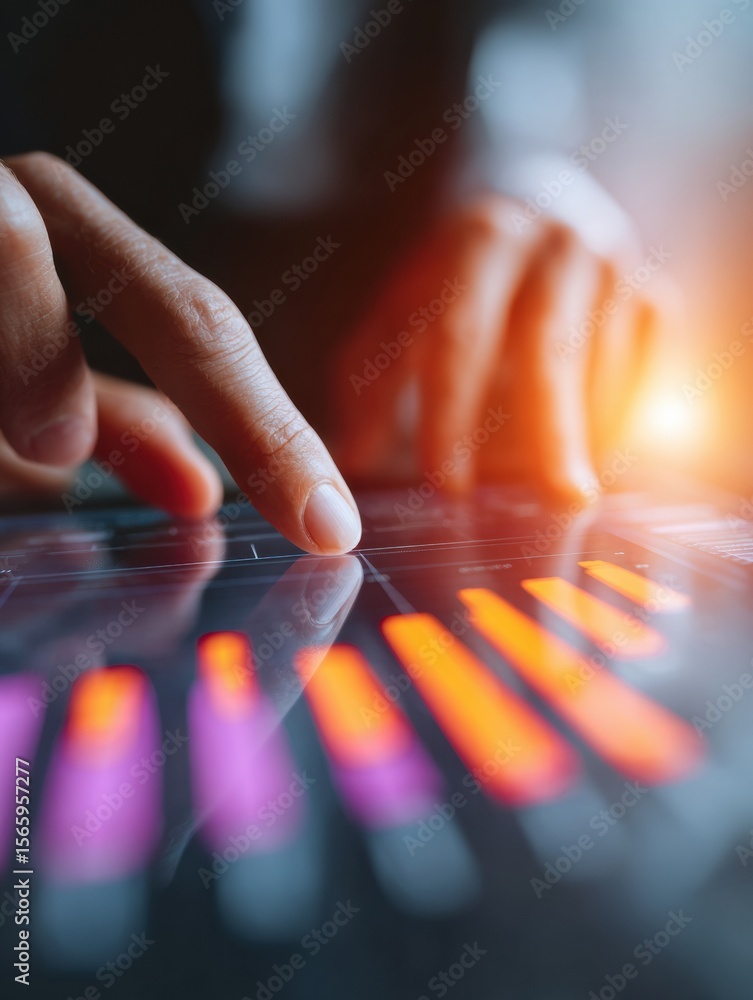 Poster Financial Advisor Presenting Digital Growth Charts with Interactive Data Visualizations in Modern Office Highlighting Wealth Strategy and Asset Diversification