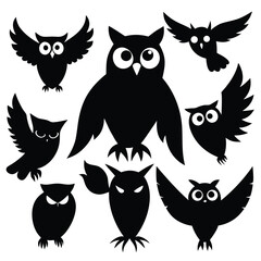Collection of Cute Black Owl Silhouettes  Perfect for Halloween or Fall Designs