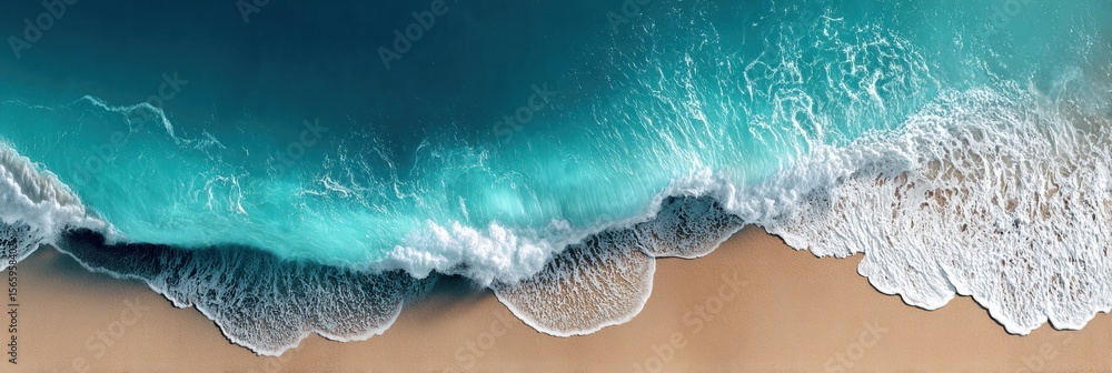 Poster minimalist shoreline waves on sandy beach with fine foam texture symbolizing resilience and enduring