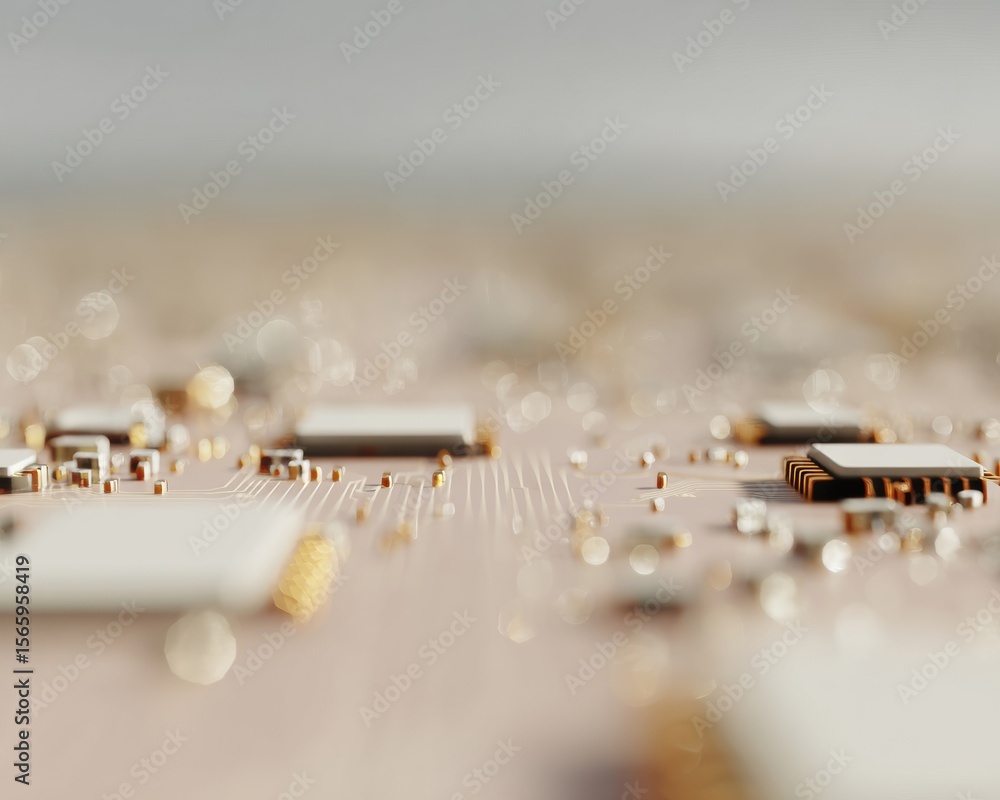 Aufkleber Quantum Cloud AI Chip and Circuit Board Tech Network with Layered Processor Pathways Representing Innovation in Digital Infrastructure and Big Data Processing