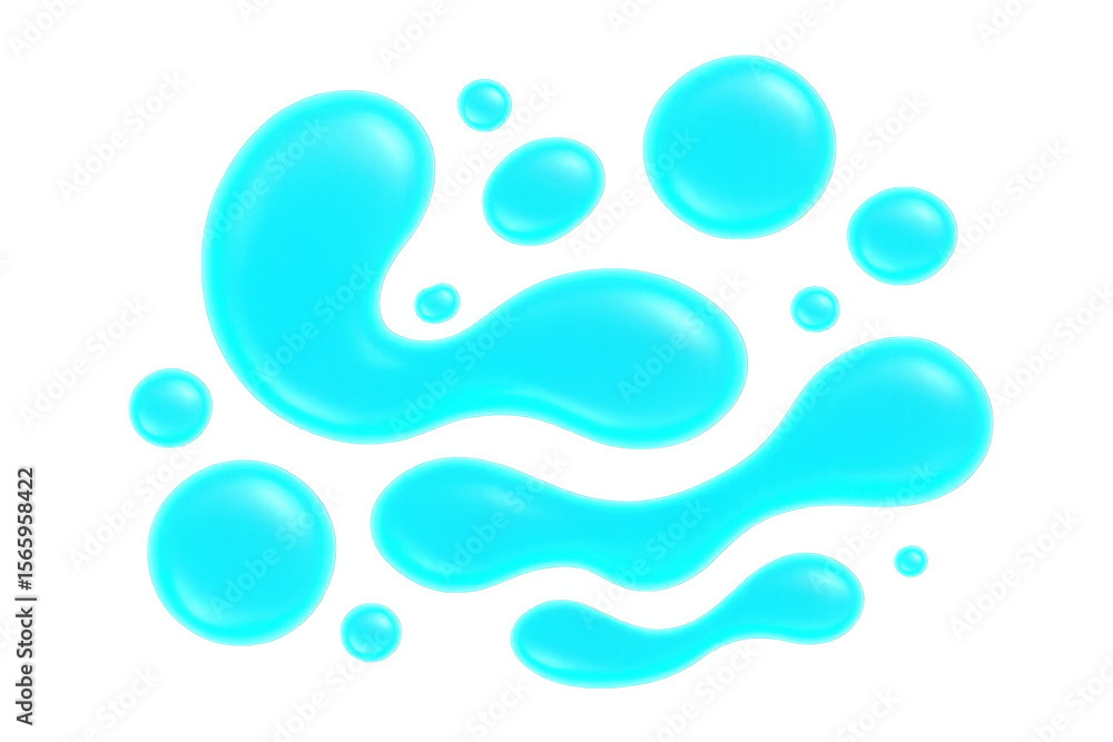 Poster dynamic composition featuring fluid, amoeba-like shapes in vibrant blue, perfect for adding a touch 