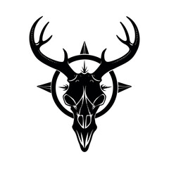 deer skull with vintage compass map background