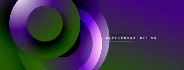 Abstract background features overlapping circles. Purple, green hues create dynamic visual effect. Modern design element.