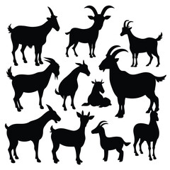 Fototapeta premium Collection of Goat Silhouettes Vector Graphics for Design Projects