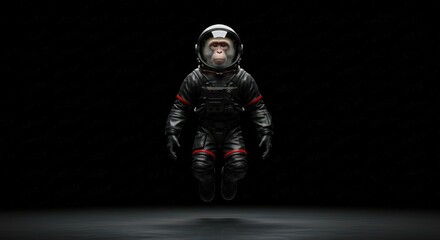 Ai generated image of a monkey in a spacesuit floats in space