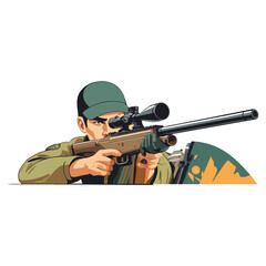 Fototapeta premium Sniper Aiming in Prone Position Vector