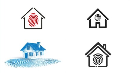 House with fingerprint icons, house protection concept, plain background, for security use