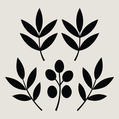 Elegant Black and White Botanical Illustrations Leaves and Berries Clipart