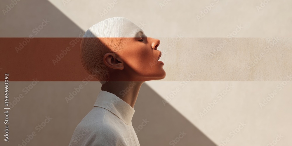 Poster Modern tech side profile of woman speaking with digital soundwave and AI interface, highlighting natural language voice recognition for smart assistance
