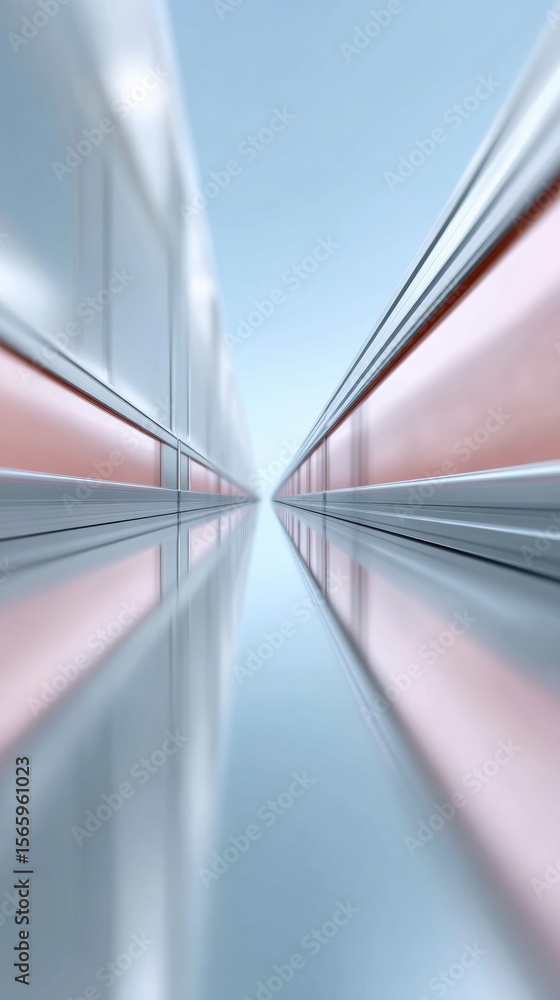 Poster Futuristic metallic corridor with smooth reflective surfaces in modern architecture showcasing sleek minimalism and digital design trends