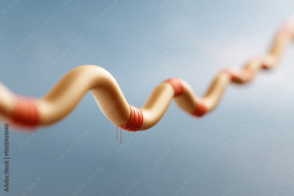 Poster Abstract Twisted Beige Tube with Red Bands in Soft Focus Minimal Composition for Modern Digital Art and Creative Design Projects