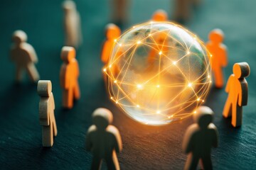 Modern Premium Global Network Connectivity Concept with Wooden Figures Authentic Business Collaboration for Professional Marketing and Digital Content
