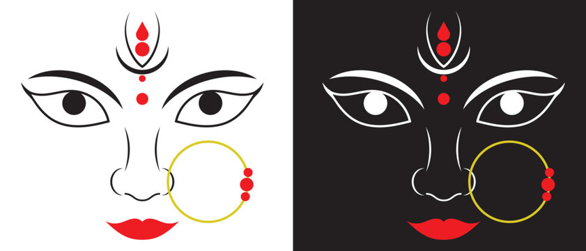 Lord durga face icon, maa durga  image and face on white background.