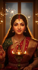Ai generated image of a beautiful indian woman in a red saree