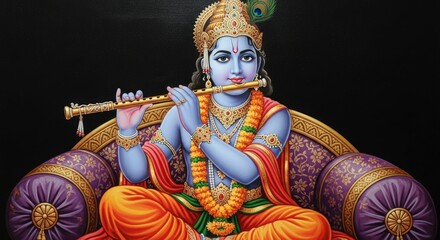 Ai generated image of krishna, the hindu god, plays his flute serenely