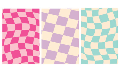 3 fondos verticales con fondo de textura de cuadros retro de distinto color 