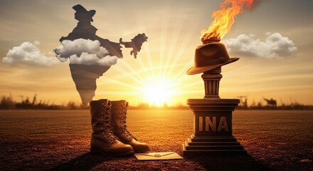 Ai generated image of a tribute to indian soldiers at sunset