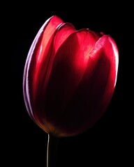 Deep Red Tulip Artistic Silhouette, High Contrast Floral Portrait with Translucent Petals