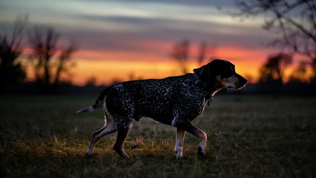 Bluetick Coonhound at Sunset