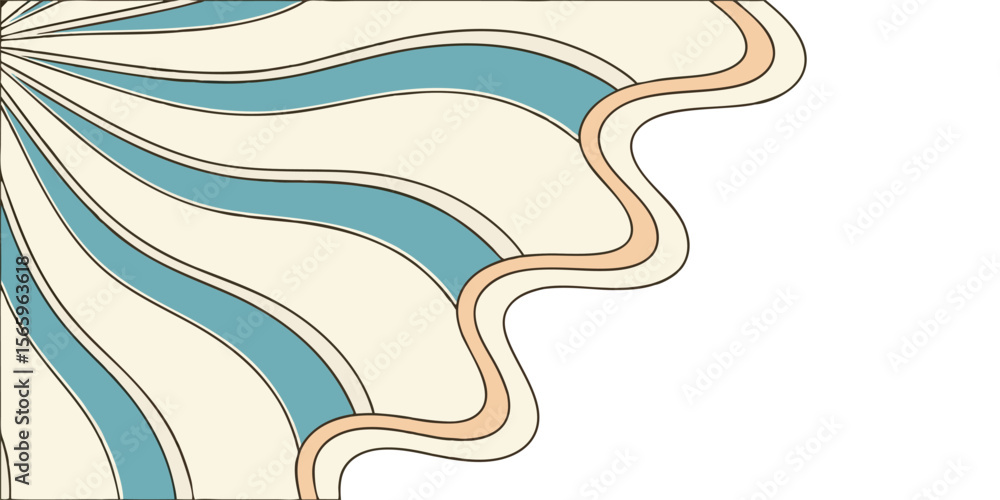Poster retro 70s groovy corner element with transparent background png. abstract sunburst and wave backgrou