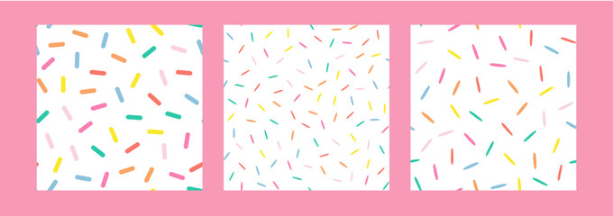 Simple Sprinkle Seamless Pattern. Colorful donut or cake glaze with sprinkle topping. Set of Vector Illustration in scandinavian style.