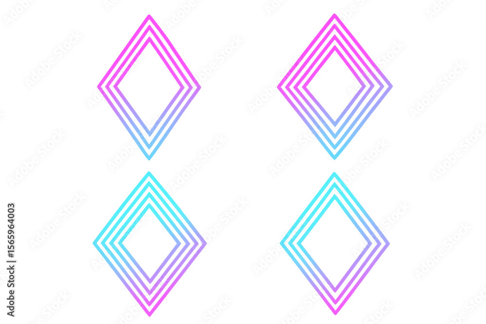 Poster four colorful rhombus frames creating a vibrant and modern design element, ideal for various graphic