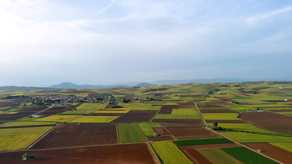 Patchwork landscape in Greece. Agriculture valley.