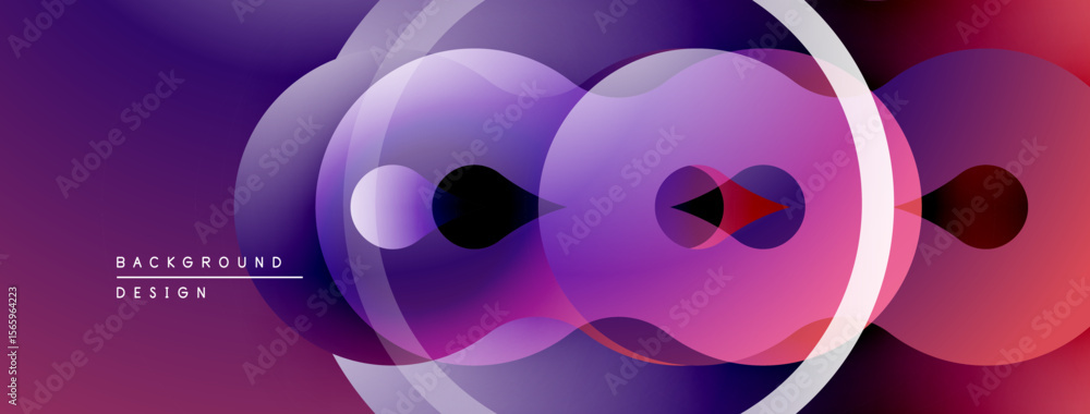 Poster abstract purple design features overlapping circles, gradients, modern aesthetic. smooth shapes crea