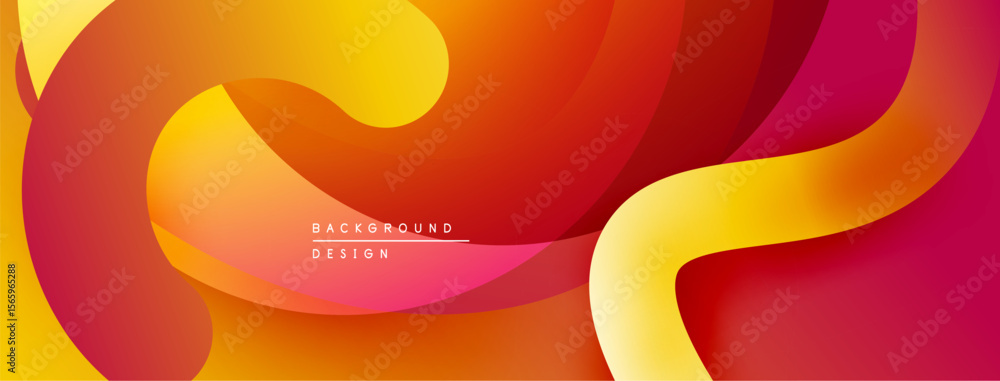 Poster abstract fluid shapes, vibrant gradients. warm colors dominate composition, creating dynamic visual 