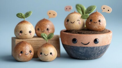 Cute cartoon plants in pot