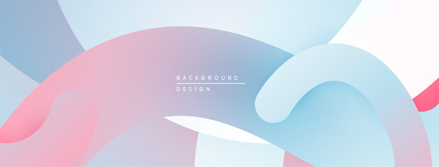 Abstract pastel layers create flowing shapes. Soft pinks, blues blend seamlessly. Minimalist design evokes calm, modern aesthetic.