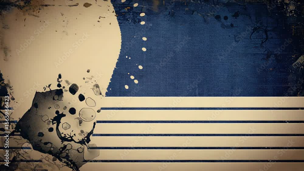 Poster grunge texture background with pixelated blue patterns beige stains and black splatter effects