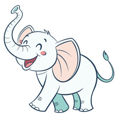 Obraz premium A cheerful blue cartoon elephant with its trunk raised