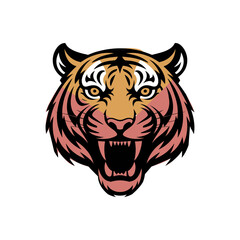 Colorful Tiger Head Vector Illustration – Wild Cat Mascot Logo on White Background

